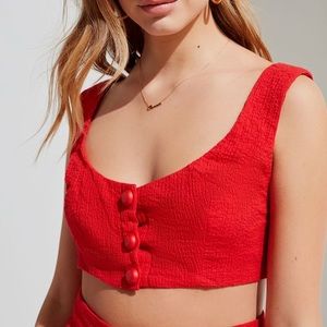 UO Eve Jo Button-Down Cropped Top Red